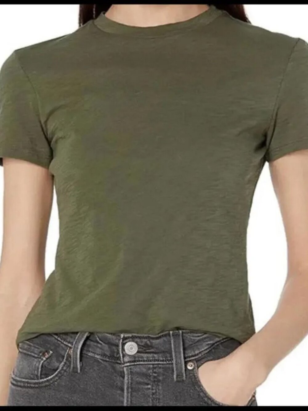 Theory Olive Green Cotton Short Sleeve Tee